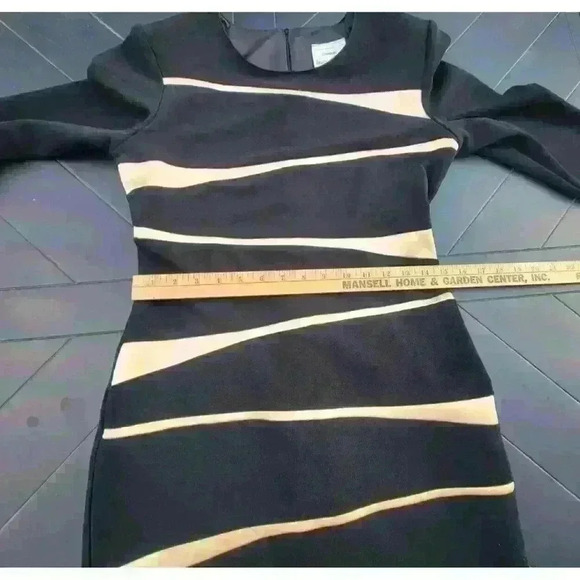 Joseph Ribkoff Black Bodycon Knit Dress Gold Diagonal Blocking Size 8 Vintage - Picture 5 of 10